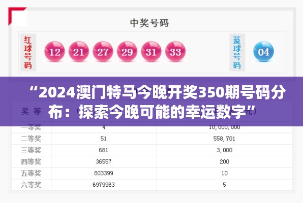 “2024澳门特马今晚开奖350期号码分布：探索今晚可能的幸运数字”