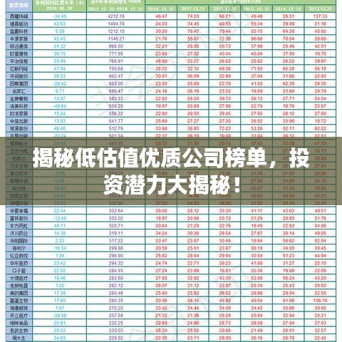 揭秘低估值优质公司榜单，投资潜力大揭秘！