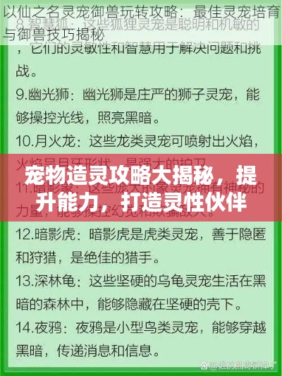 宠物造灵攻略大揭秘，提升能力，打造灵性伙伴最新指南